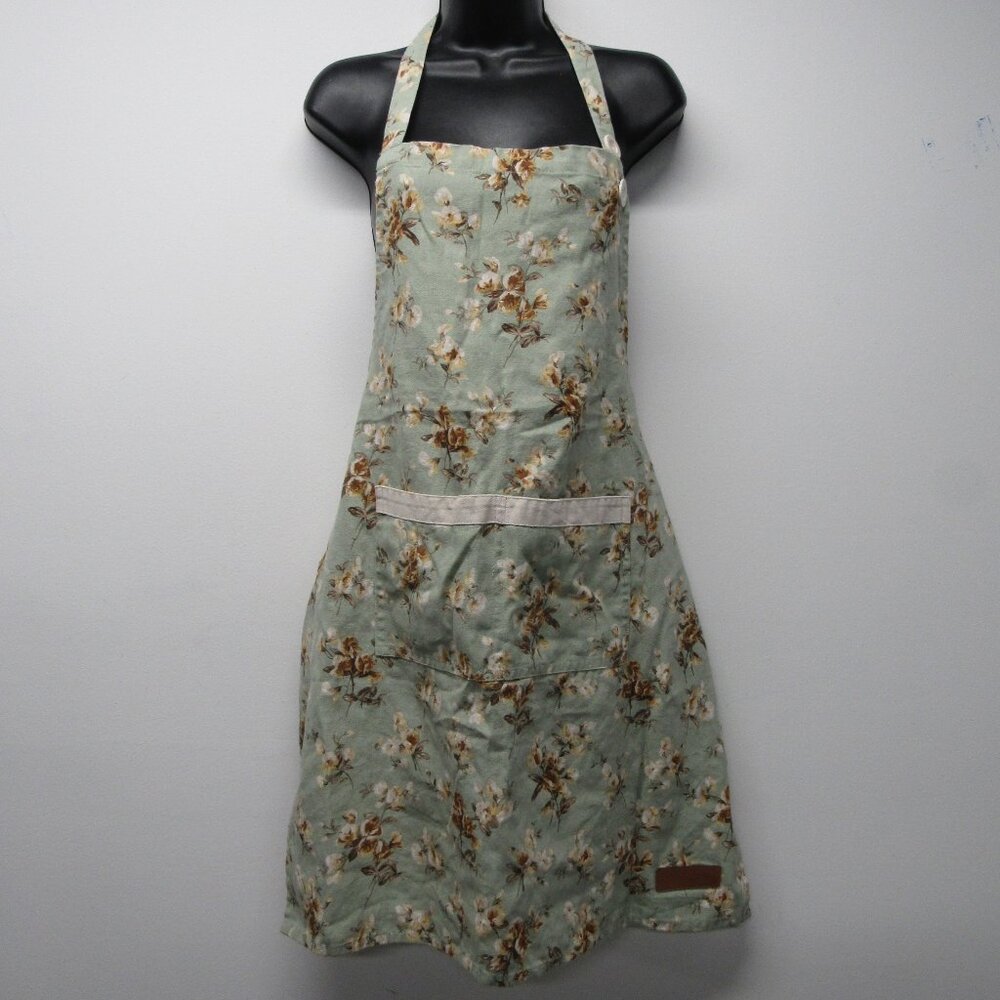 LAURA ASHLEY Chef Apron Little Darlings Green Brown Shabby Floral One Size ⭐